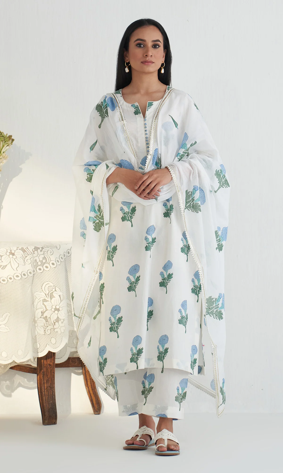 Bahameen 2 Powder Blue Block Printed Kurta With Palazzo