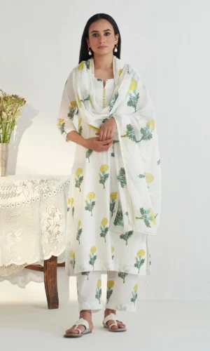 Bahameen 2 Yellow Block Printed Kurta With Palazzo